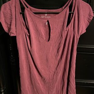 American Eagle Outfitters Soft & Sexy Cold-Shoulder Burgundy Tee
